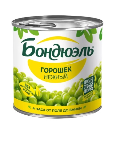 Горошек зеленый Нежный, 425мл, ж/б, BONDUELLE (12шт)