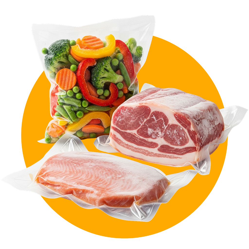Замороженое мясо, рыба, овощи