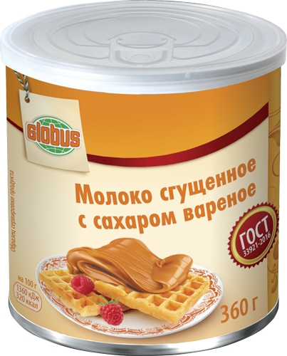 Молоко сгущ. с сах. ВАРЕНОЕ 8,5%, 360 г 7Е+, GLOBUS