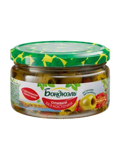 Оливки без косточки с Вялеными Томатами, 250мл, ст/б, BONDUELLE (6шт)