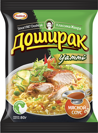 Лапша быстрого приготовления Yammi со вкусом курицы, 80г, пачка, Доширак (44шт)