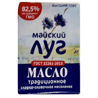 Масло сладко-сливочн. несолен. ГОСТ Традиционное 82,5%, 200г, фольга, Майский Луг (30шт)