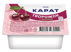 Продукт творожный Творожок терм. фрукт. с наполн. Вишня 9%, 100г, ванночка, Карат (16шт)
