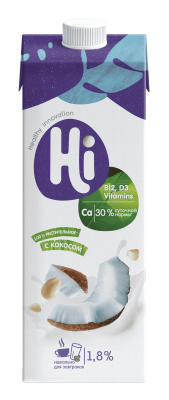 Молоко растит. с кокосом 1,8%, 1л, тетрапак, HI (6шт)