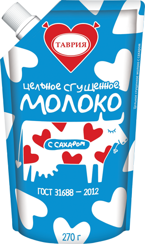 Молоко цельн. сгущ. с сах. 8,5%, 270 г дойпак+, Таврия