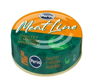 Паштет с мясом Индейки MEAT LINE, 100г, ламистер с ключ., PERVA (16шт)