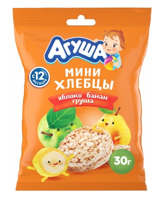 Хлебцы мультизлаковые Яблоко, банан, груша, 30г, флоупак, Агуша (8шт)