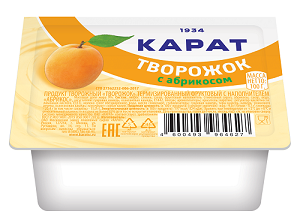 Продукт творожный Творожок терм. фрукт. с наполн. Абрикос 9%, 100г, ванночка, Карат (16шт)