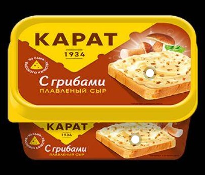 Сыр плавленый Сливочный с грибами, 45%, 400г, евроконтейнер, Карат (16шт)