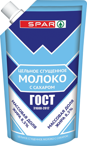Молоко цельн. сгущ. с сах. 8,5%, 270 г дойпак+, SPAR