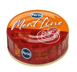 Паштет с мясом Цыпленка MEAT LINE, 100г, ламистер с ключ., PERVA (16шт)