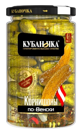 Огурчики корнишоны маринов. По-Венски, 680г, ст/б, Кубаночка (8шт)