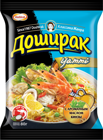 Лапша быстрого приготовления Yammi со вкусом Том Ям, 80г, пачка, Доширак (44шт)