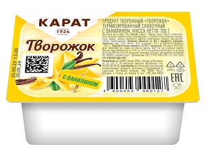 Продукт творожный "Творожок" сливочный ванилин 10%, 100г, ванночка, Карат (16шт)