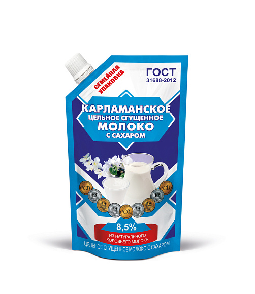 Молоко цельн. сгущ. с сах. 8,5%, 270 г дойпак+, Карламанское