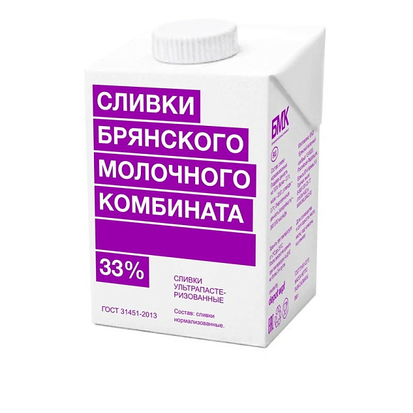 Сливки ультрапаст. 33%, 500г, ТБА эйдж, БМК (12шт)