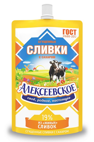 Сливки сгущ. с сах. 19,0%, 270 г дойпак+, Алексеевское