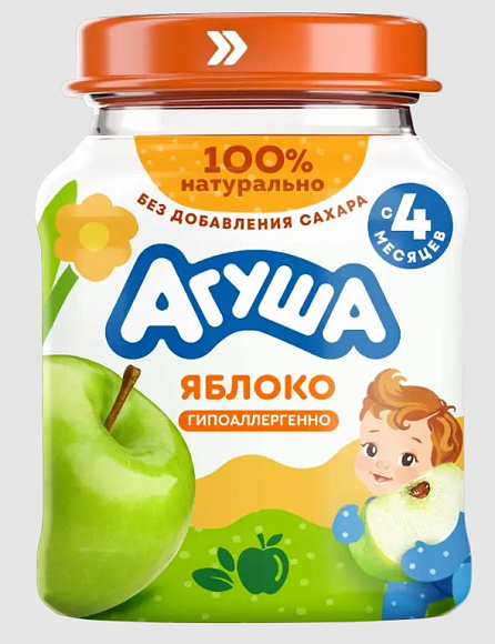 Пюре фрукт. Яблоко, 100г, ст. банка, Агуша (8шт)