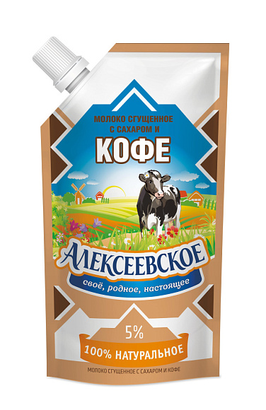 Молоко сгущ. с сах. и кофе 5,0%, 270 г дойпак+, Алексеевское
