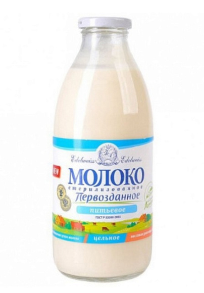 Молоко стерилиз. цельное натур. отборное 3,5%-4,5% "Первозданное", 750мл, ст.бутылка, Эдельвейс (6шт)