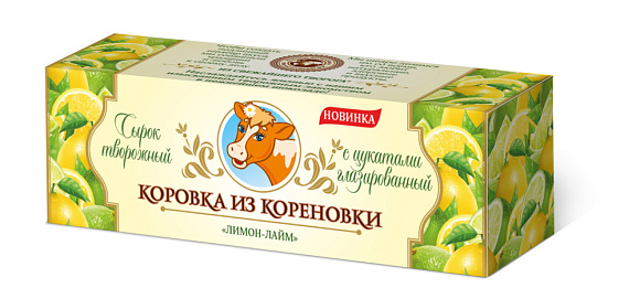 Сырок творожн. С ЦУКАТ. ЛИМ и вк. ЛИМОНА-ЛАЙМА глазир. В БЕЛ. ШОК. с цвет. глаз. со вк. ЛИМ 23,0%, 40 г флоупак+, "Лимон-лайм", КизК
