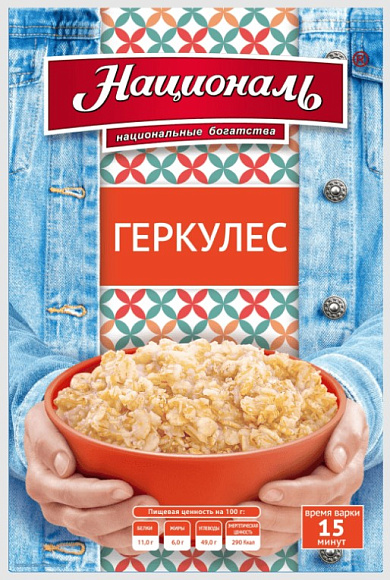 Хлопья Геркулес, 400г, пакет, Националь (12шт)