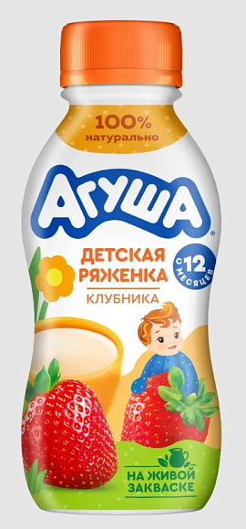 Ряженка Клубника 2,9%, 180г, ПЭТ, Агуша (12шт)