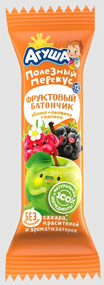 Батончик фруктово-злаковый Яблоко-ежевика-малина, 15г, флоупак, Агуша (18шт)