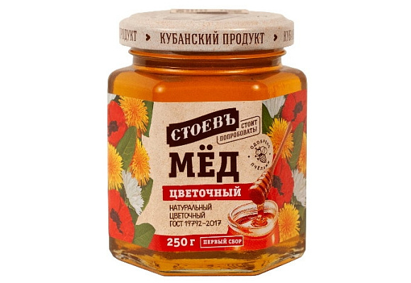 Мед Цветочный, 250г, ст. банка (евро), Стоевъ (12шт)