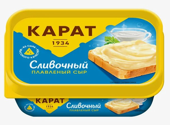 Сыр плавленый Сливочный, 45%, 200г, евроконтейнер, Карат (24шт)