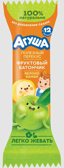Батончик фруктовый Яблоко-банан, 15г, флоупак, Агуша (18шт)