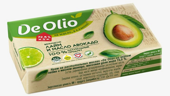 Вега-масло с Лаймом и маслом Авокадо 72,5%, 180г, фольга, DE OLIO (30шт)