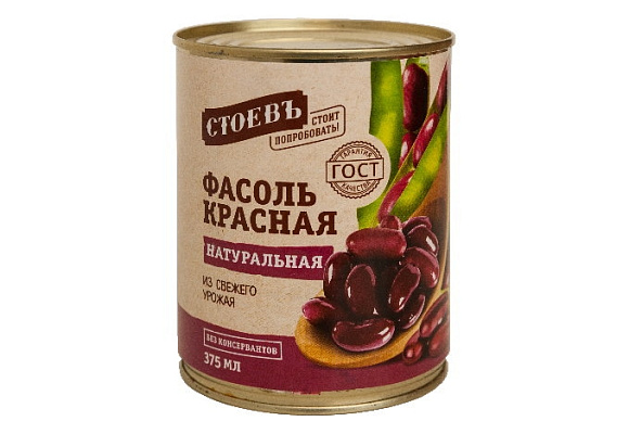 Фасоль красная натуральная, 360г, жест. банка, Стоевъ (12шт)