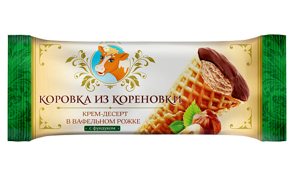 Крем-десерт сливочн. С ФУНД. глазир. 19,0%, ваф. рожок, 40 г флоупак, КизК