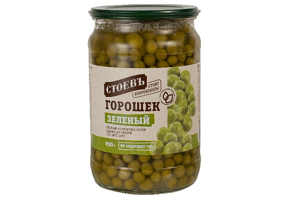 Горошек зеленый консерв., 650г, ст. банка, Стоевъ (8шт)