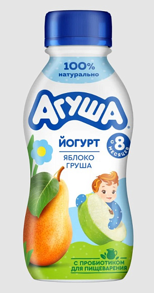 Йогурт Яблоко-Груша 2,7%, 180г, ПЭТ, Агуша (12шт)