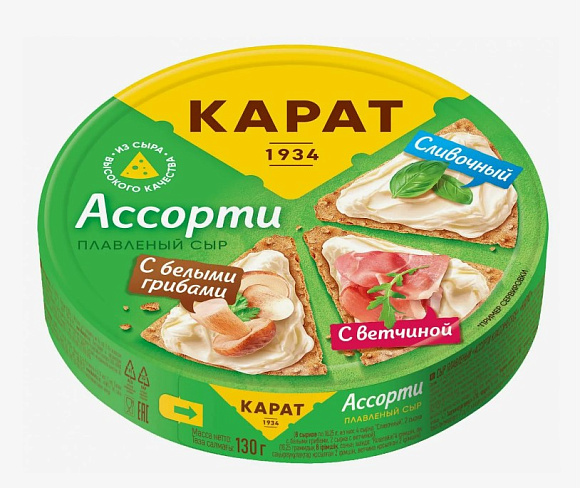 Сыр плавл. Ассорти Классическое 25%, 130г, сегмент, Карат (10шт)