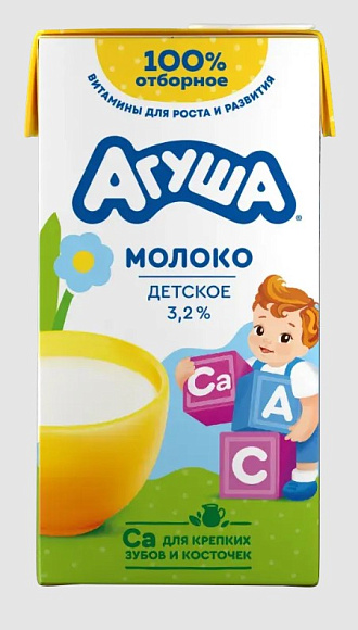 Молоко стерилиз. с вит. 3,2%, 500г, тетра слим, Агуша (12шт)