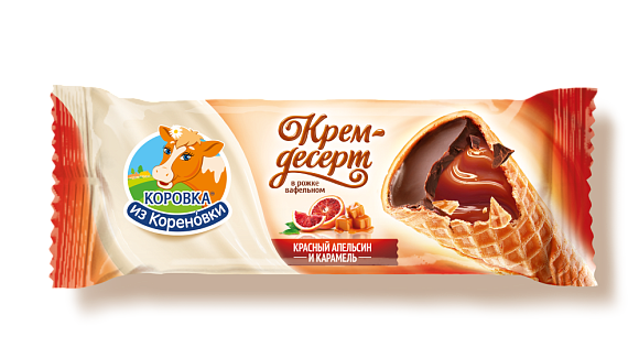 Крем-десерт сливочн. с ф-я нап. "КРАСН. АП." и вк. карам. глазир. 25,0%, ваф. рожок, 40 г флоупак, "Красн. ап. и карам.", КизК