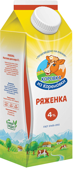 Ряженка 4,0%, 950 г пюрпак+, КизК