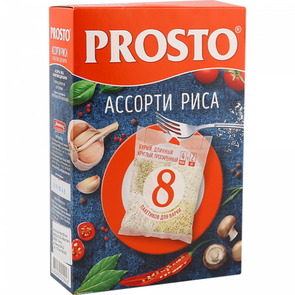 Ассорти Риса (краснодарский, пропаренный, отборный, бурый), 500г, коробка, PROSTO (12шт)