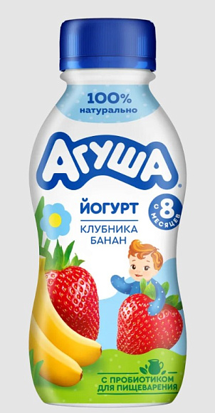 Йогурт Клубника-Банан 2,7%, 180г, ПЭТ, Агуша (12шт)