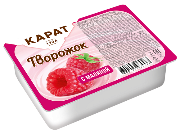 Продукт творожный Творожок терм. фрукт. с наполн. Малина 9%, 230г, ванночка, Карат (8шт)