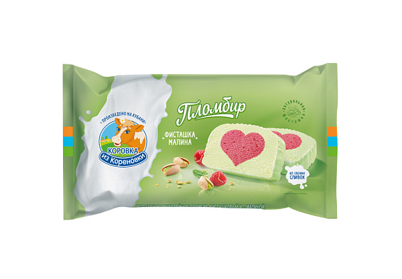 Мороженое пломбир двухсл. фисташк. и с малиной 15,0%, 200 г флоупак, КизК
