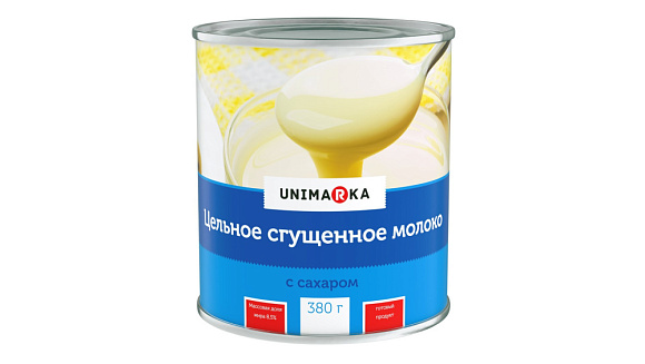 Молоко цельн. сгущ. с сах. 8,5%, [1056], 380 г 7А, UNIMARKA